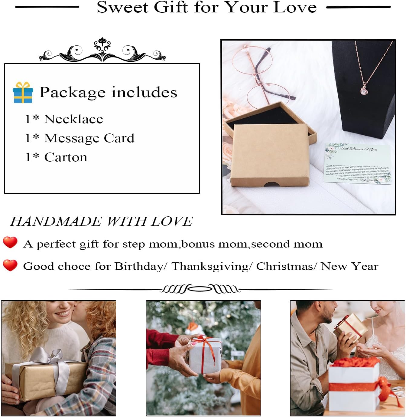 OKEYCH Bonus Mom Thank You Gift, Best Bonus Mom Necklace, Stepmom Wedding Jewelry, Bonus Mom Necklace from Stepdaughter - Image 4