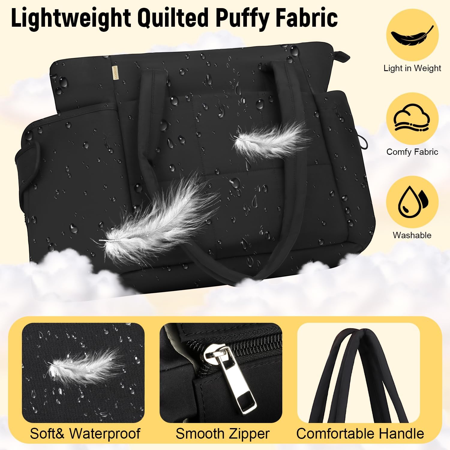 Puffer Tote Bag with Large Cup Holder& 15.6 Inch Laptop Compartment, Lightweight Puffy Work Bag with Water Bottle Pocket, Large Laptop Tote with Clutch Purse for Women Teacher Nurse (Black) - Image 5