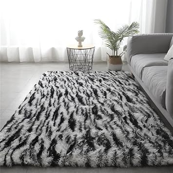 Lifup Fluffy Area Rug for Living Room Bedroom Black White 1 1.3x2.0 FT