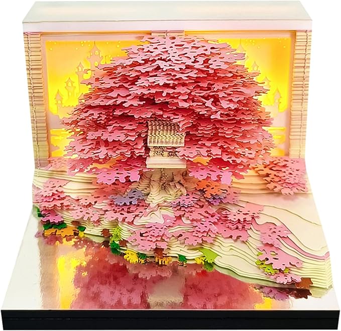 LiveGo 2026 3D Calendar - LED Light Paper Carving, Art Desk Calendar with Memo Pad, Notepad, DIY Decoration Gift for Christmas, Housewarming, Office, Home