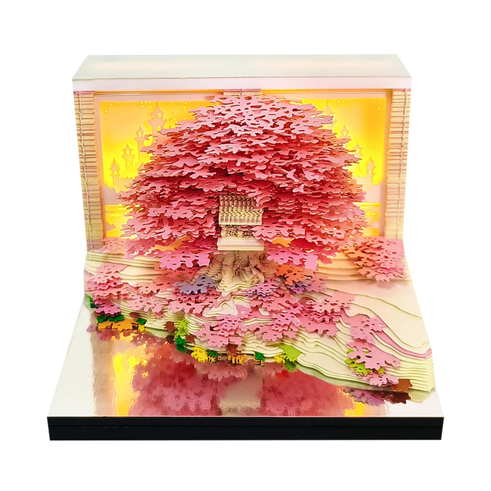 Time Piece Calendar 2026 Desk Calendar, 3D Self-Stick Notes with Light, Tear Off Paper Carving Art Memo, DIY Post Notes for Office Home Gifts Ornaments（Pink)