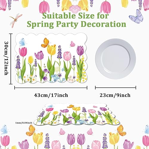 Miniatura 2 de Juego de 6 manteles individuales de tulipán de primavera, manteles individuales de plástico de verano, manteles individuales de tulipán lavanda,