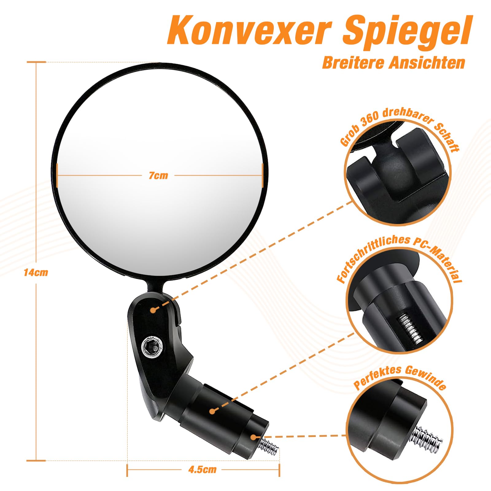 LUMOOM Fahrradspiegel 360° Drehbar - Klappbar Für E-Bike & Mountainbike