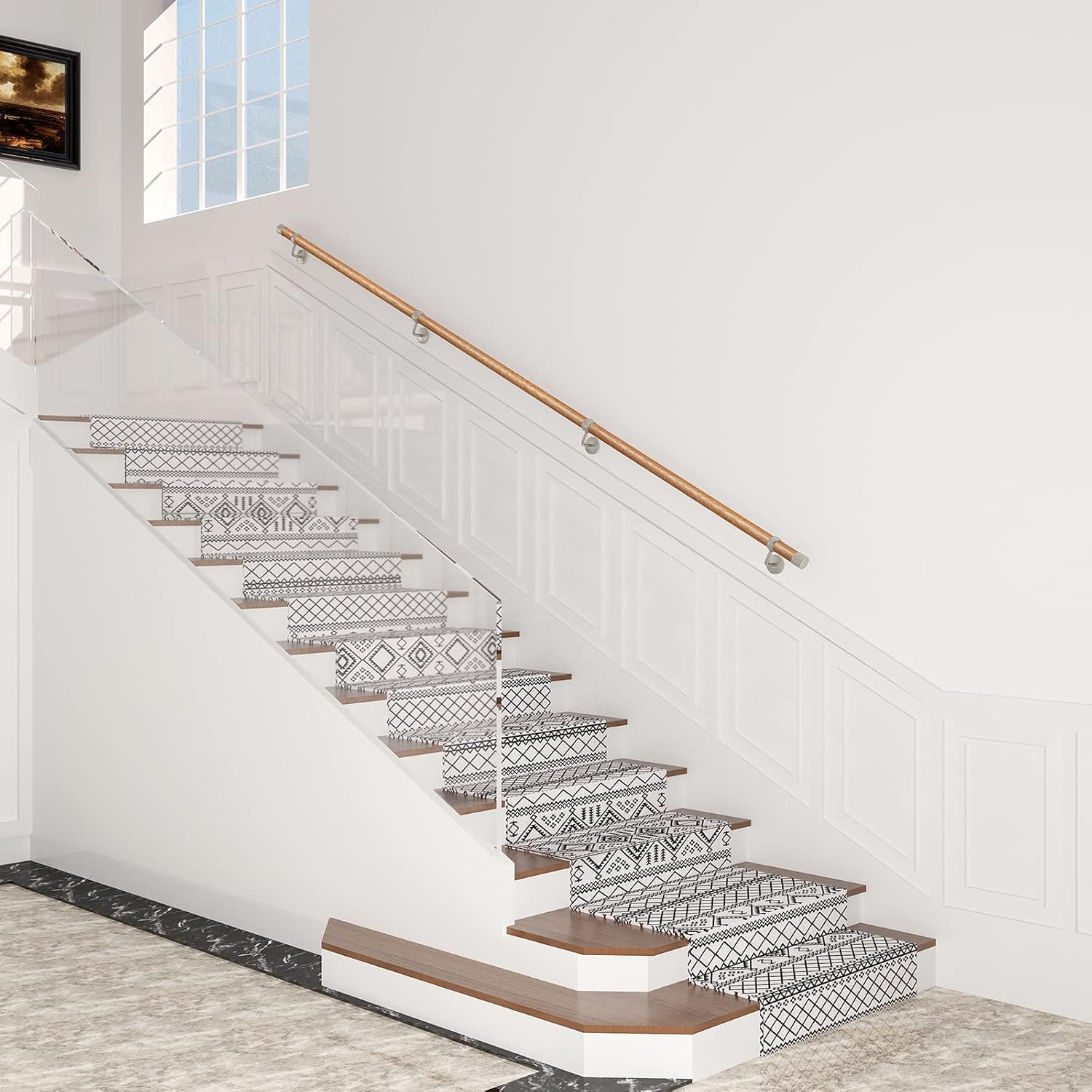 ROTHLEY Pipe Handrails for Indoor Stairs: 9.8FT Stair Railing Wood Hand Railings for Stairs Indoor Wall Mount Stair Handrail 1.6" Round Wooden Stair Railing for Elderly & Kids (Red Oak) 9.8FT Red Oak