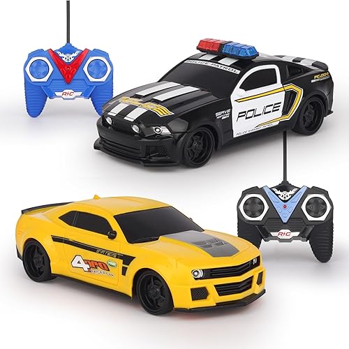 Control remoto RC Chase Fun  Paquete de 2 versiones actualizadas de control de radio y coche de policía fácil de operar una frecuencia por automóvil