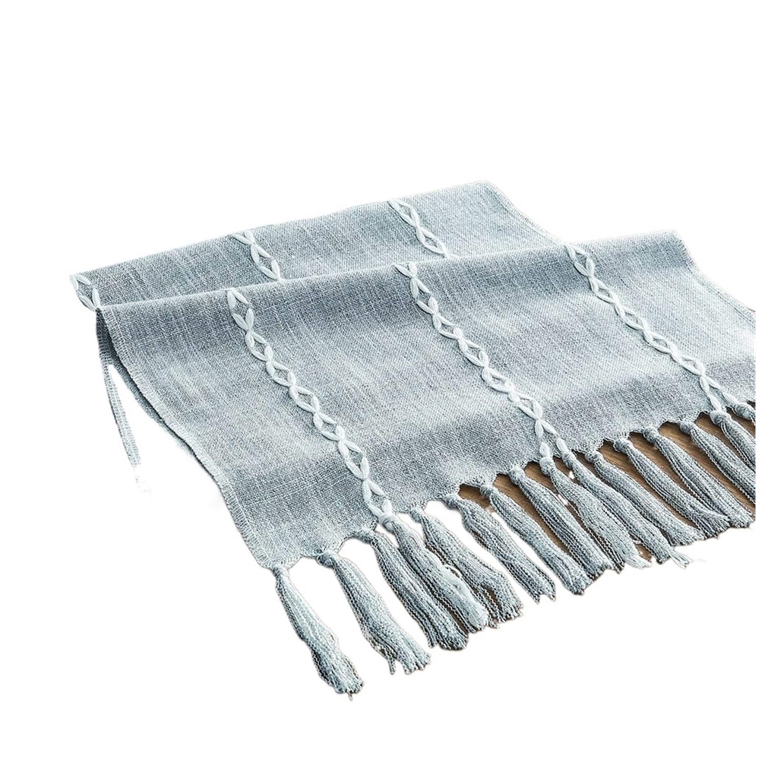 Linen Table Runner Farmhouse Rustic Piano Cover With Tassels For Dining Kitchen Coffee Party Dresser Home Decor For Home Party Decor(Blue,35x270cm)