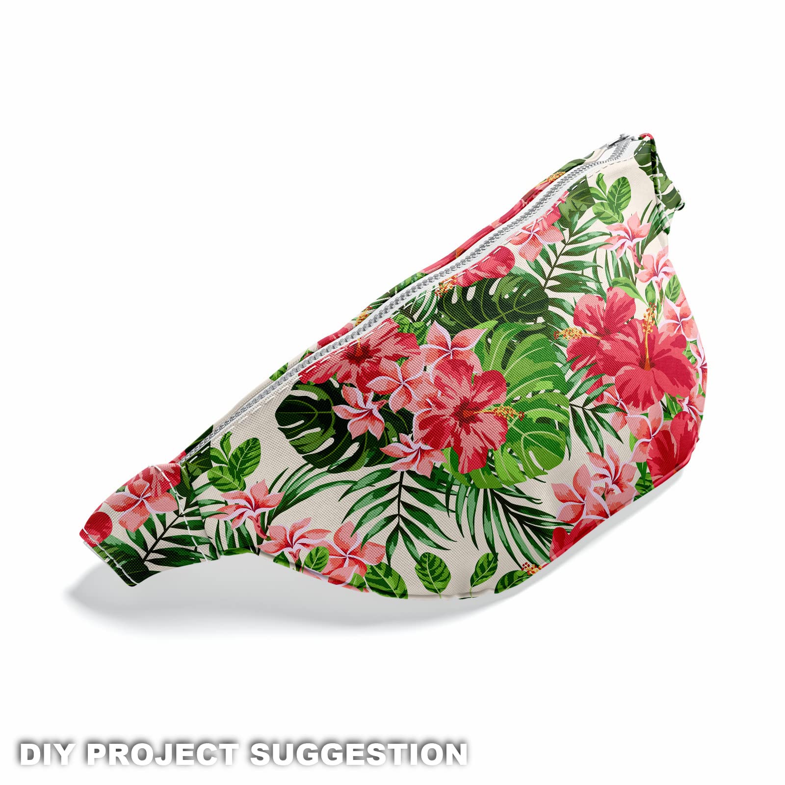 HEKO PANELS Oxford Wasserdichte Meterware Canvas-Stoff Polyester Zum Nähen - Möbel- und Dekostoffe Wasserabweisend Blickdicht - Blumen Hibiskus 5 Meter 155 x 500 cm