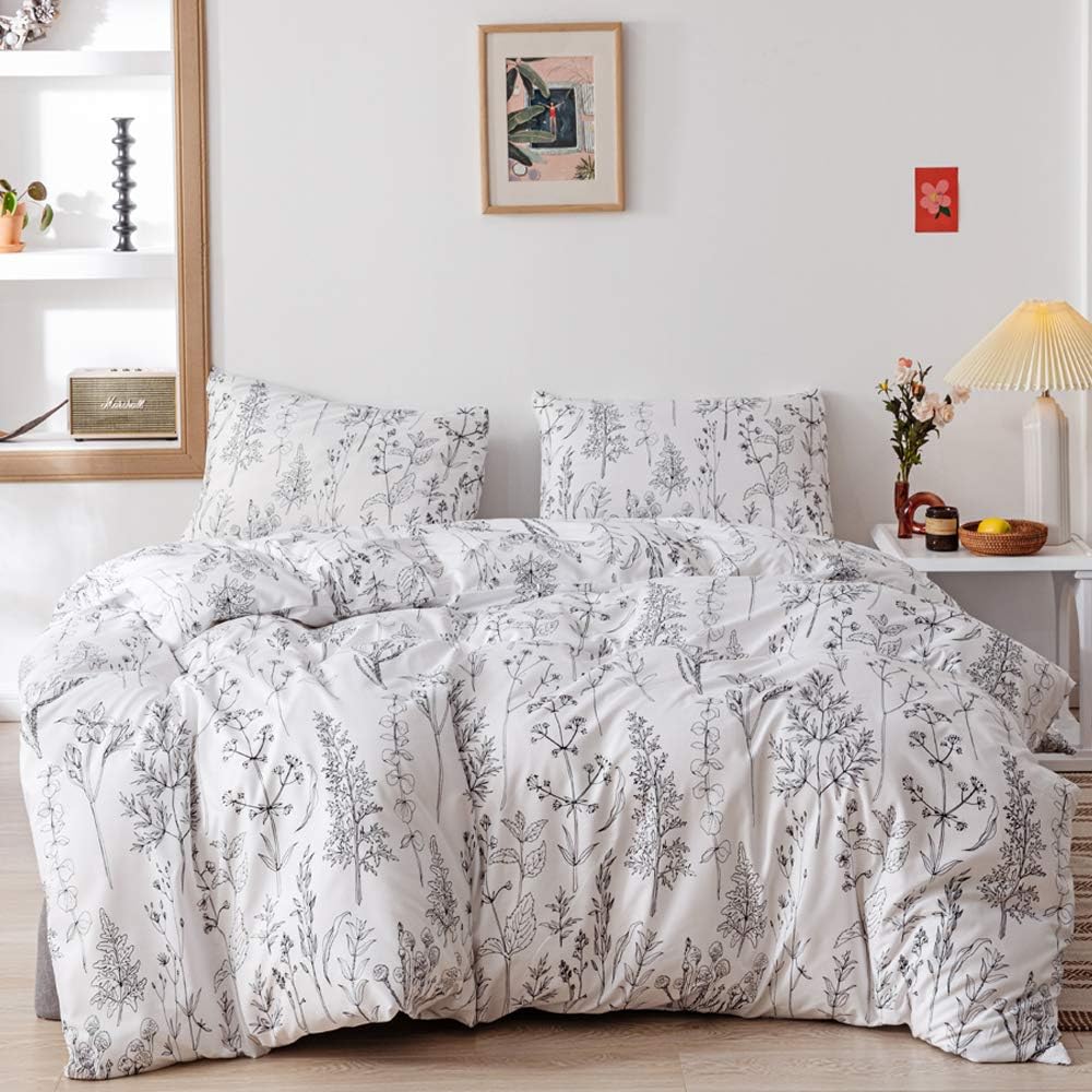 JANZAA Twin Comforter Set - Floral Twin Comforter, Twin Bedding Sets for All Seasons, 2 Pieces, 1 Comforter (66"x90") & 1 Pillow Cases (20"x26"), White