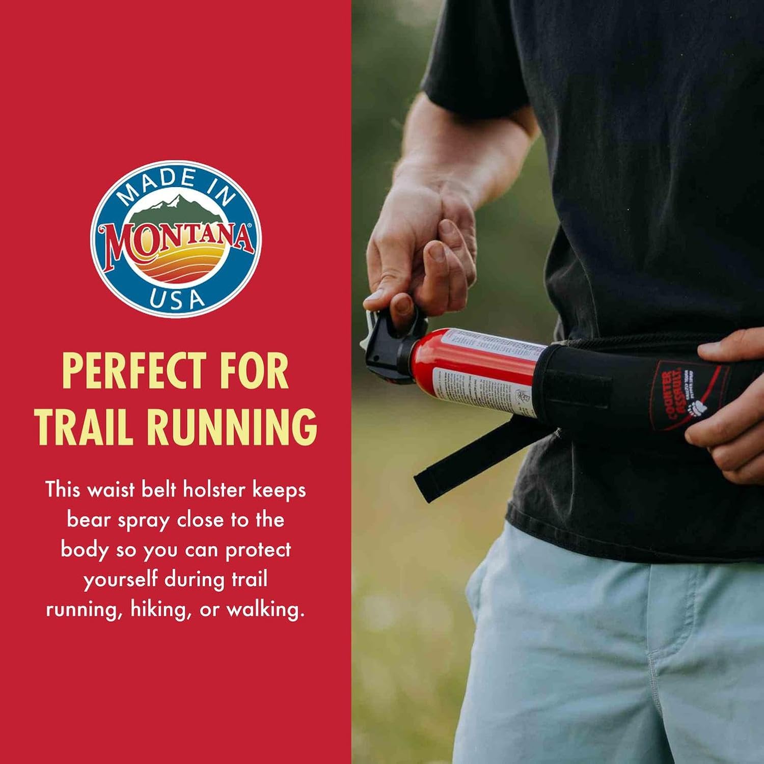 Counter Assault Waist Holster - Bear Spray Holster for Trail Runner - Water Bottle Holder - Outdoor Gear - Hiking & Running Essentials
