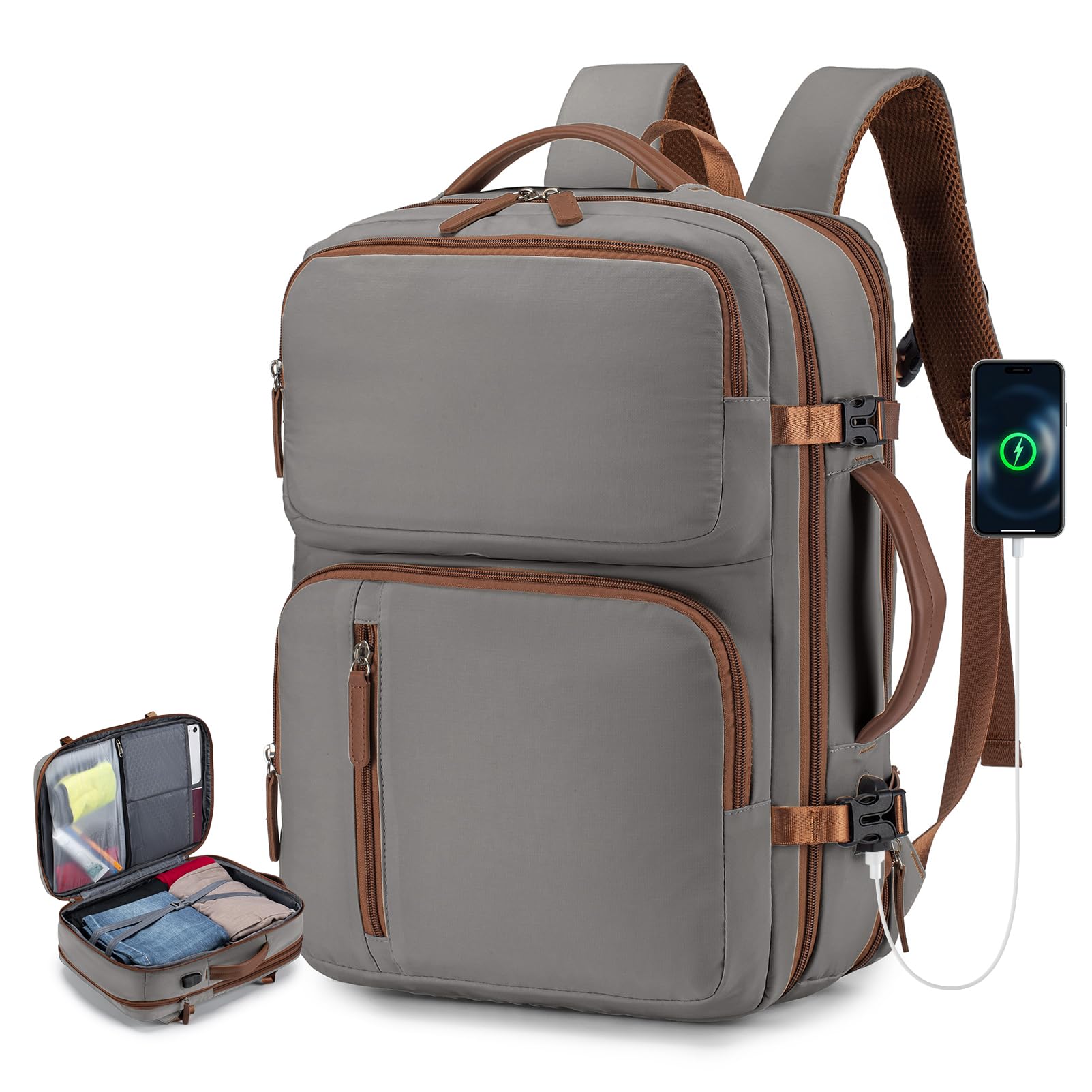 BAGZY Mochila de Cabina 40x30x15 cm Expandible hasta 40x30x20 cm – Compatible con Ryanair, Wizz Air, British Airways, Air France, Portaordenador 15.6", USB, Impermeable, Ligera para Trabajo y Viajes
