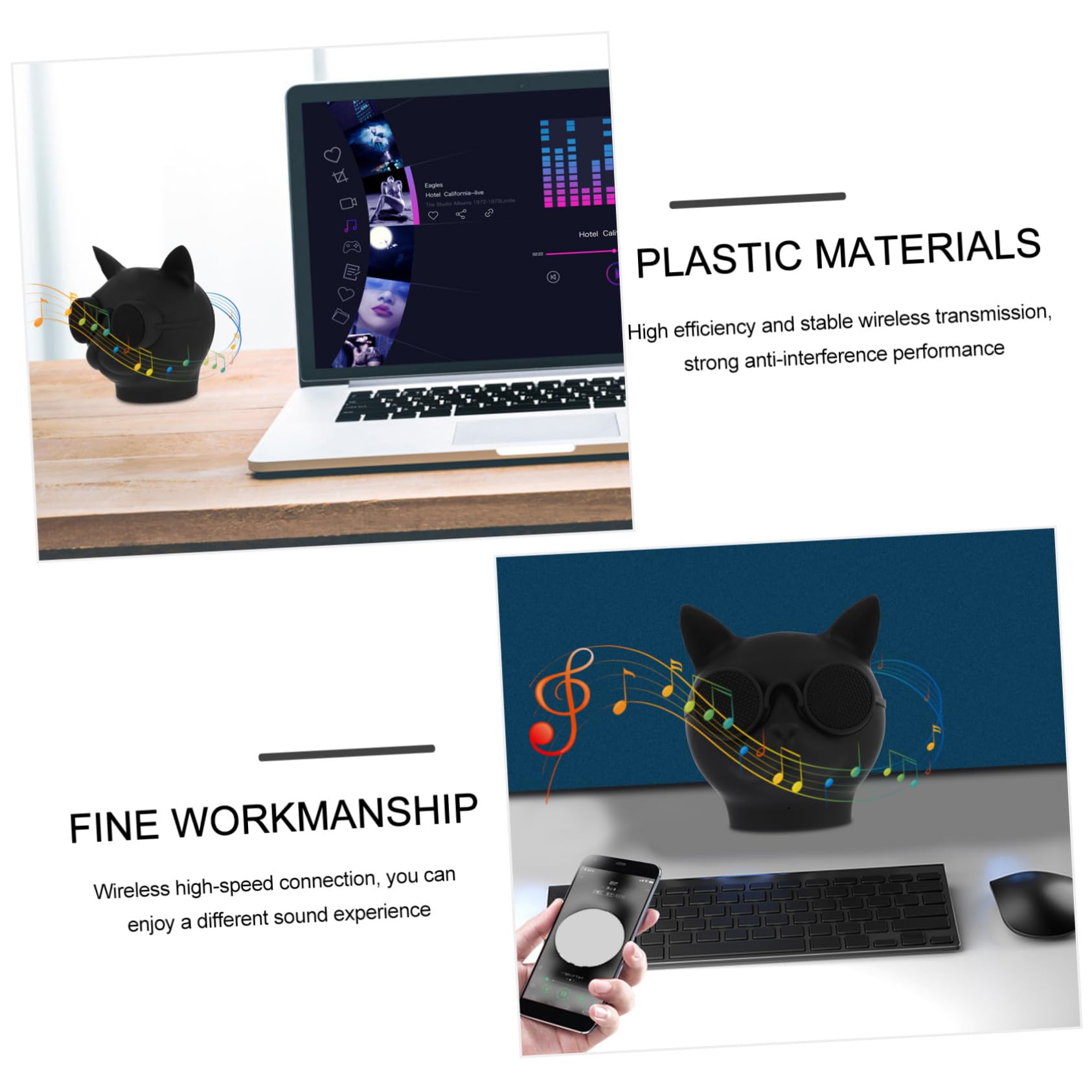 Mini-enceinte Portable Tête de Chat sans Fil 1500 Mah Plastique Noir