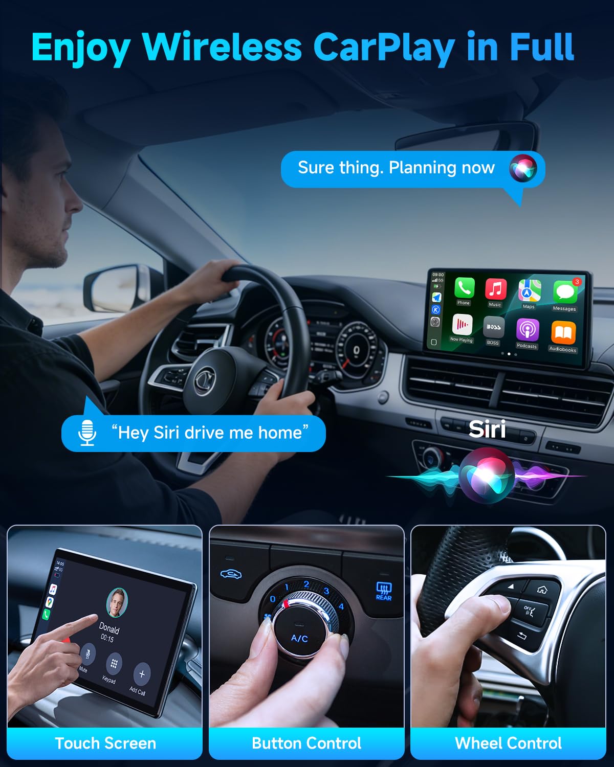Ultra Mini Android Auto & CarPlay Wireless Adapter, One-Click Switch, 3s Auto Reconnect，Latest A9 Chip 5.8GHZ WiFi, 5.4 Bluetooth, USB-C/USB-A/Extension Cable, Light Black — view 7