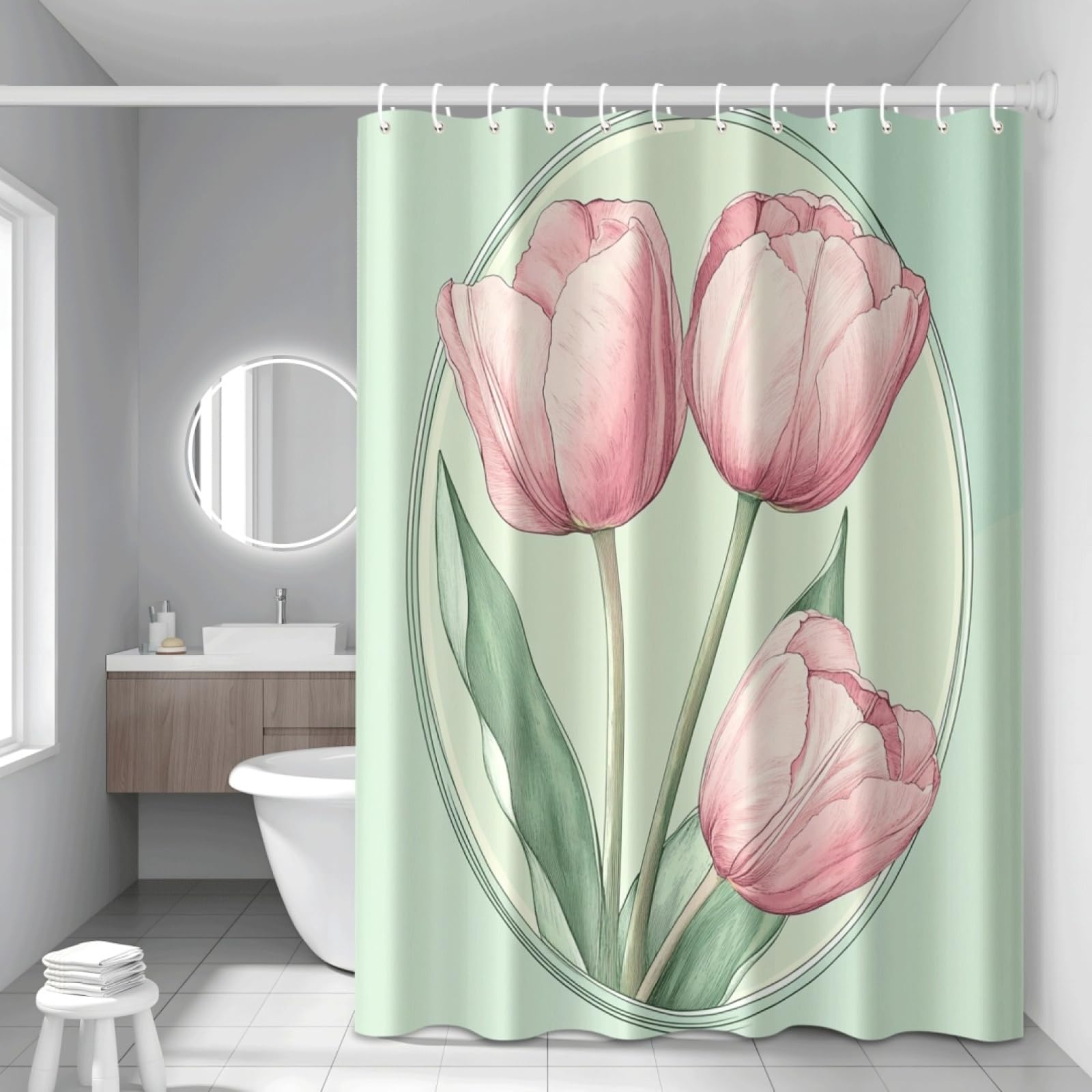 Rideau de douche vert clair en polyester lavable 180x220cm