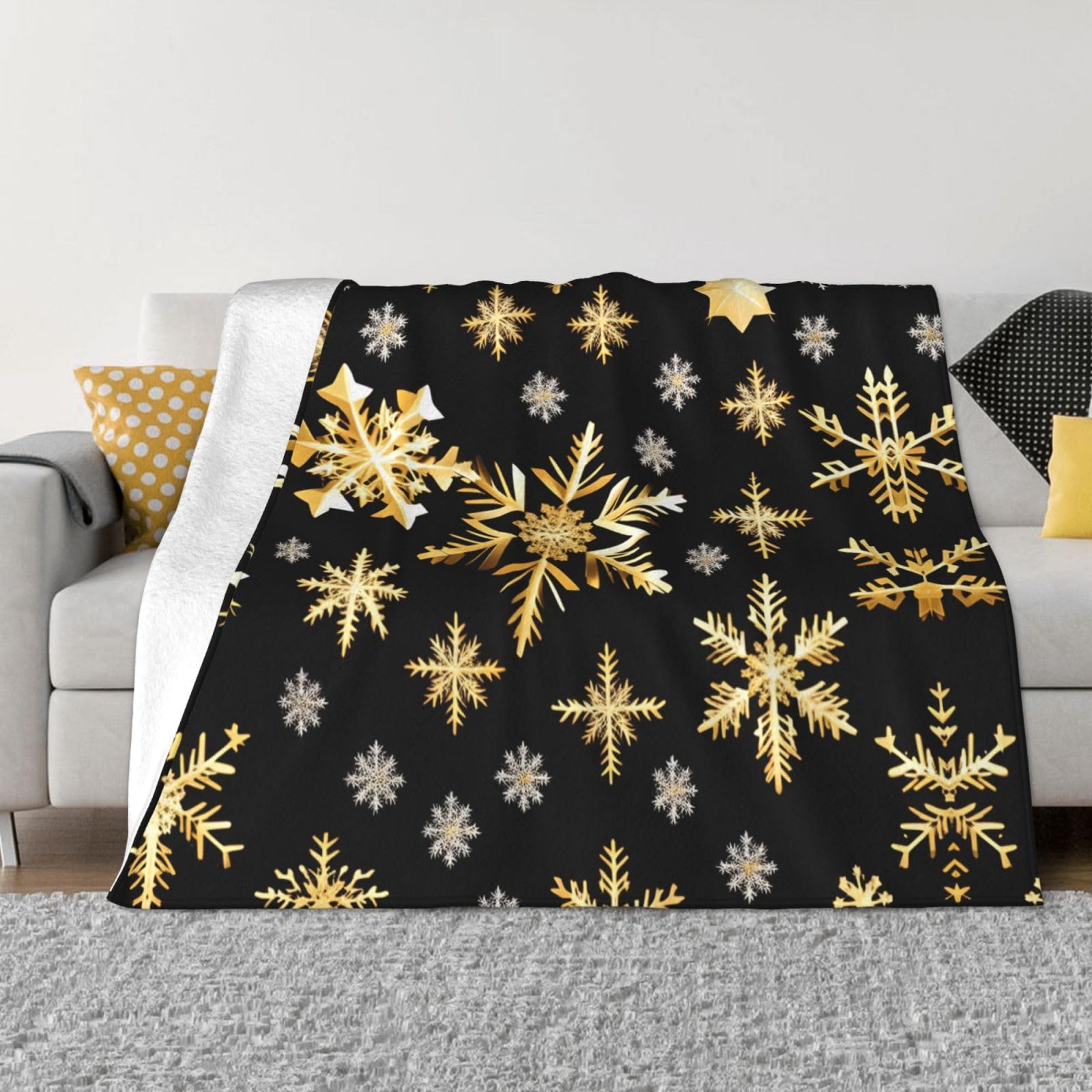 Couverture Noël dorée en flanelle de peluche supérieure pour lit et canapé