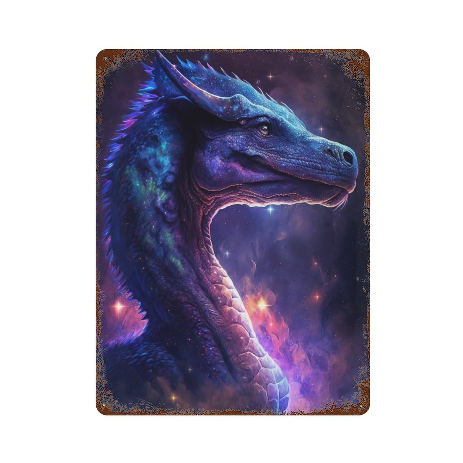 Galactic Dragon Art Print Decorative Tin Sign 15.7"x11.8", for Garage, Bar And Workshop Decor, Novelty Wall Decor