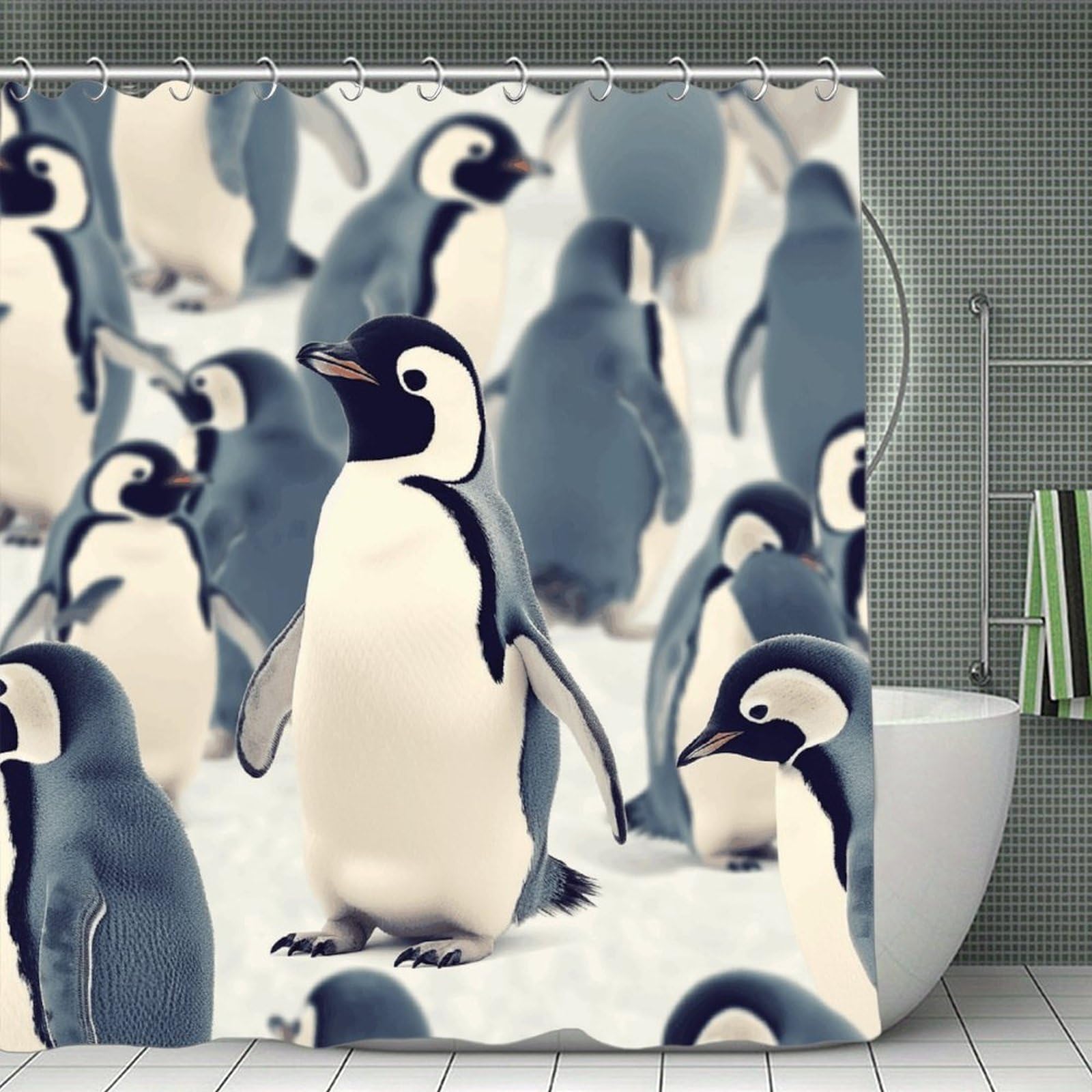 VstaDank Cute Penguin Animal Pattern Shower Curtain Waterproof Bathroom Curtain with Hooks Luxury Weighted Bath Curtains for Bathtubs Showers Room Dividers Decorative Shower Curtains 71x71 in