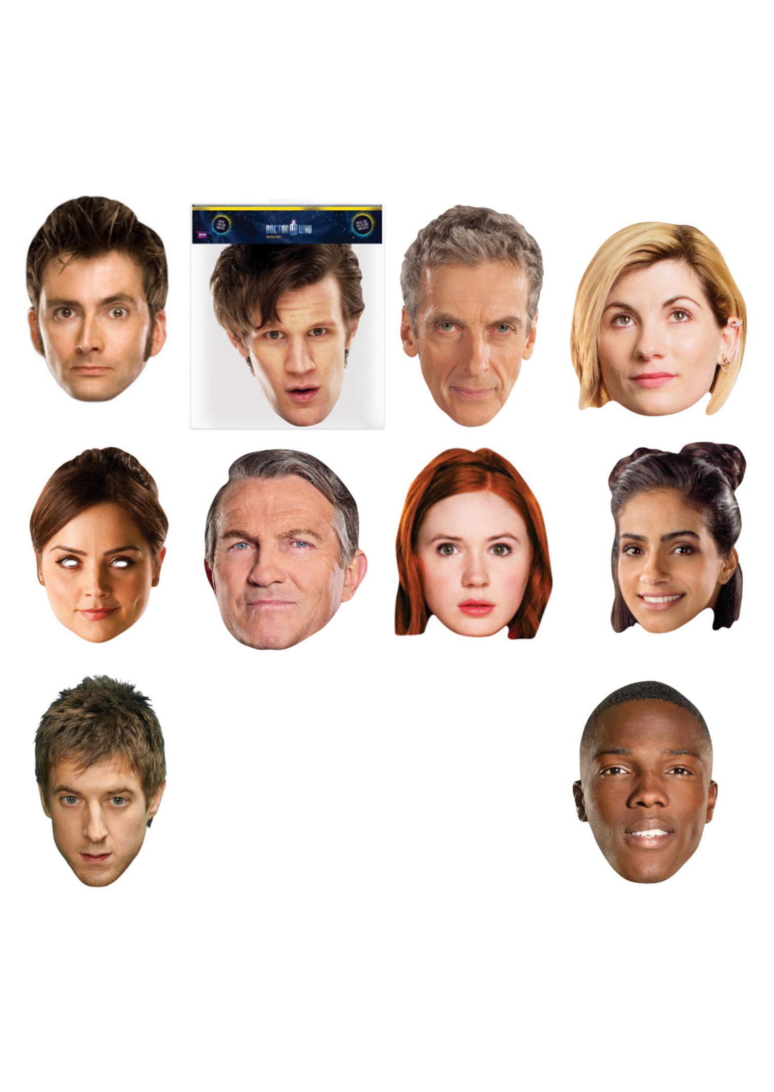 Star Cutouts Ltd SMP437 Doctor Who & Companions Cardboard Face Masks Amy Pond, Graham, Clara, Rory, Yas Talking Point for Parties, Multicolour