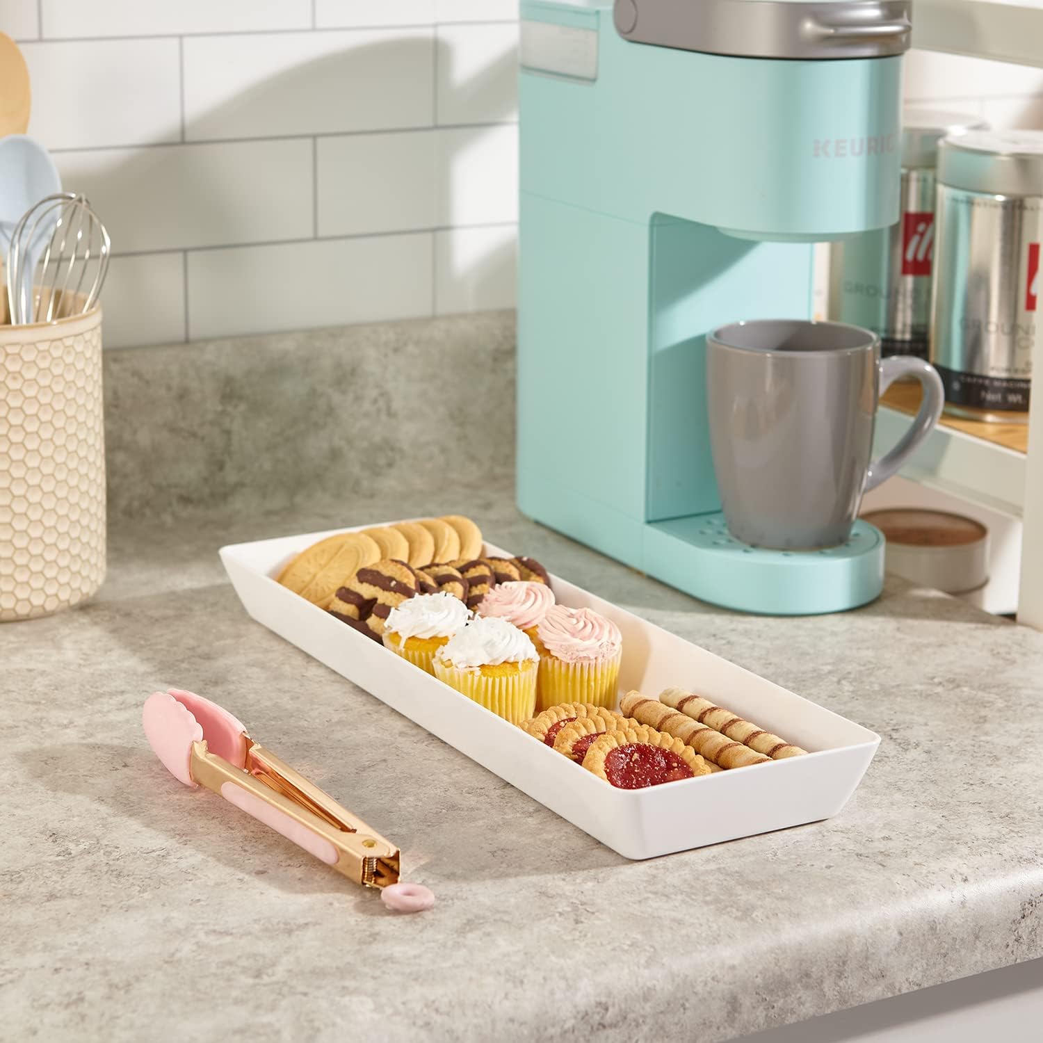 US Acrylic Avant White Plastic Serving Trays (Set of 4) 15” x 5” | Narrow Reusable Rectangular Party Platters | Serve Appetizers, Fruit, Veggies, & Desserts | BPA-Free & Made in USA - Image 3