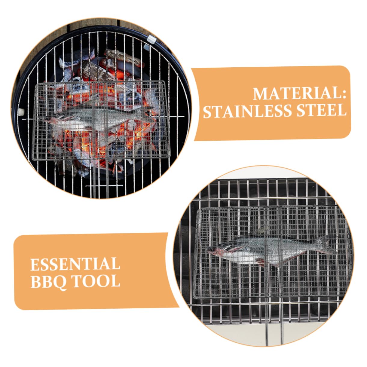 Cestello per Grigliare Pesce e Verdure in Acciaio Inox Argento | Rete a Maglia Riutilizzabile, Accessori per Vacanze Estive, Attrezzi per Barbecue da Esterno