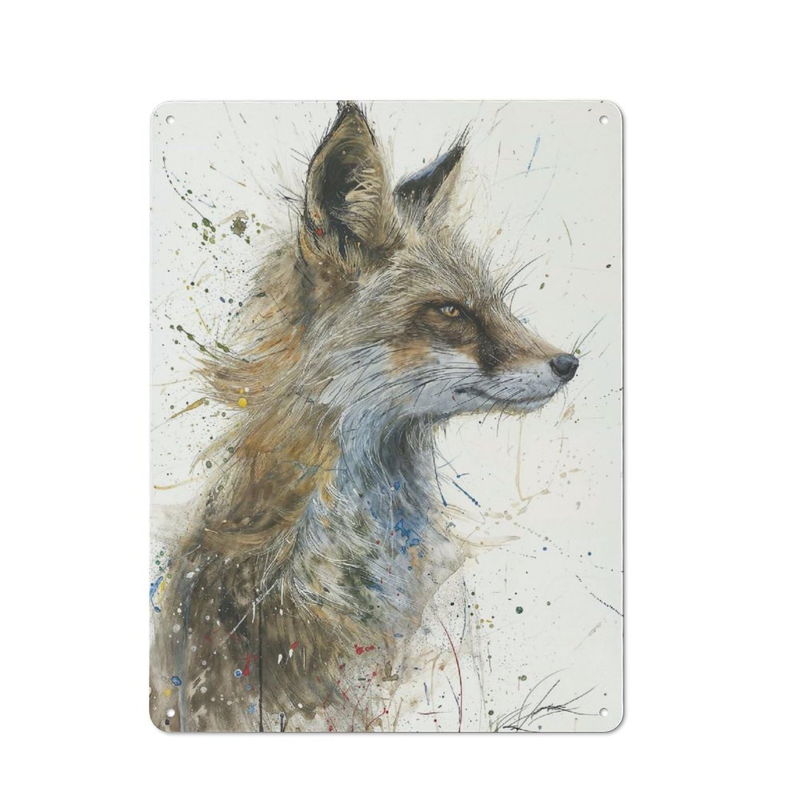 Junmoney Fox Splatter Portrait Retro Metal Plaque 40X30cm For Café Or Home Bar, With Clear Retro Wall Decor Character