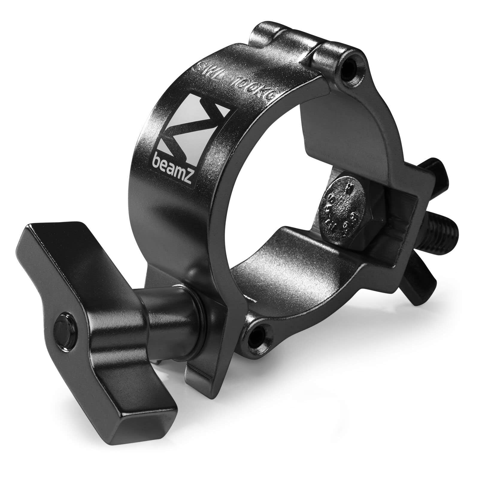BeamZ BC50B-100N Slimline Half Coupler Clamp - Heavy-Duty 100kg Black Aluminium Lighting Truss Clamp for Pole, Tube & Stage Lighting Fixtures, Fits 48-51mm, M10 Threaded Bolt