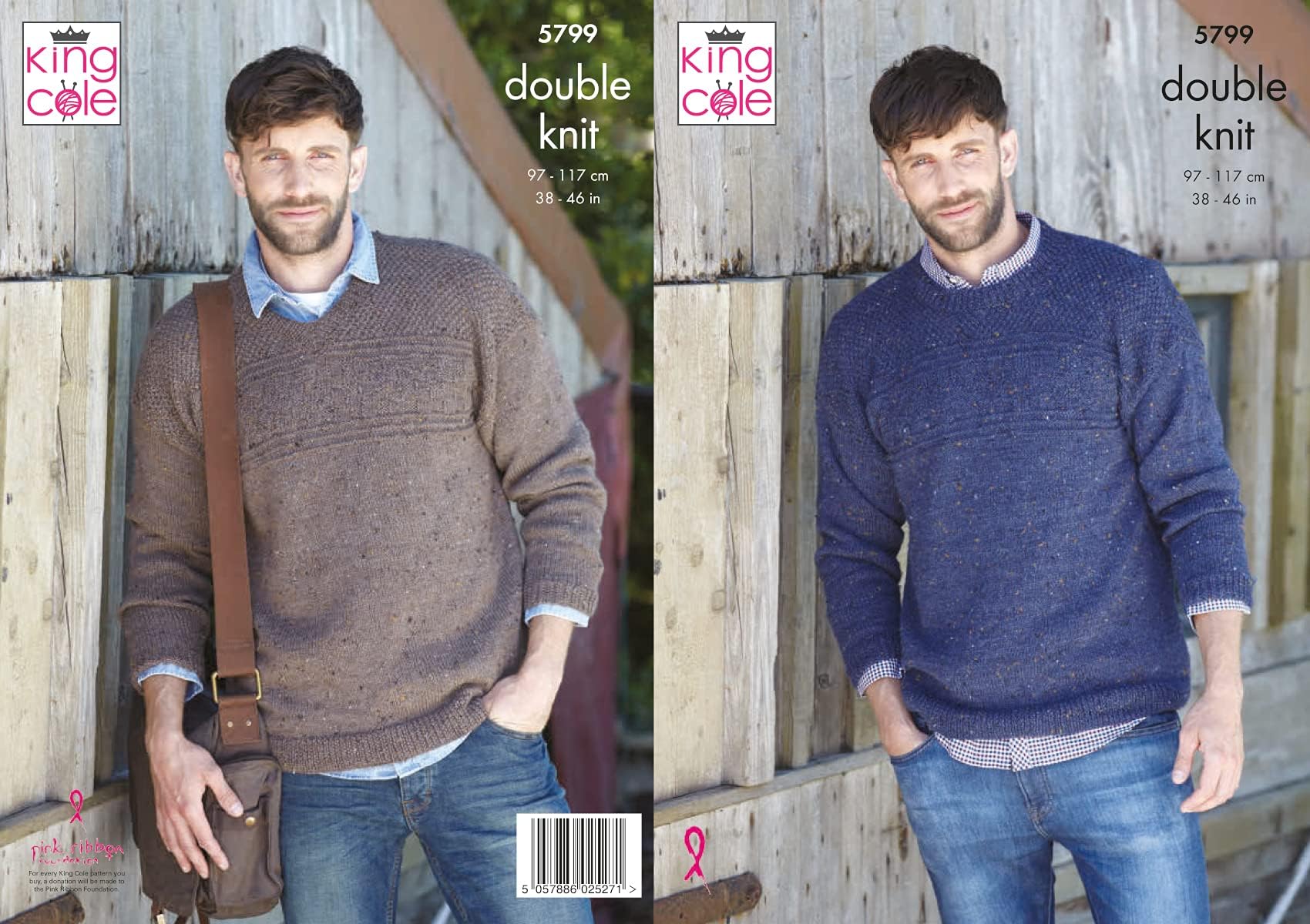 King Cole Mens DK Knitting Pattern Round or V Neck Sweater Jumper (5799