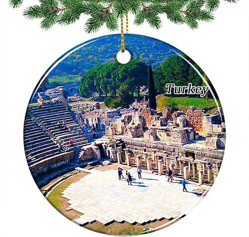 Adorno de Navidad de teatro de Éfeso de Turquía 2022 colgante de árbol de Navidad, decoración colgante de cerámica de doble cara, regalo de viaje,
