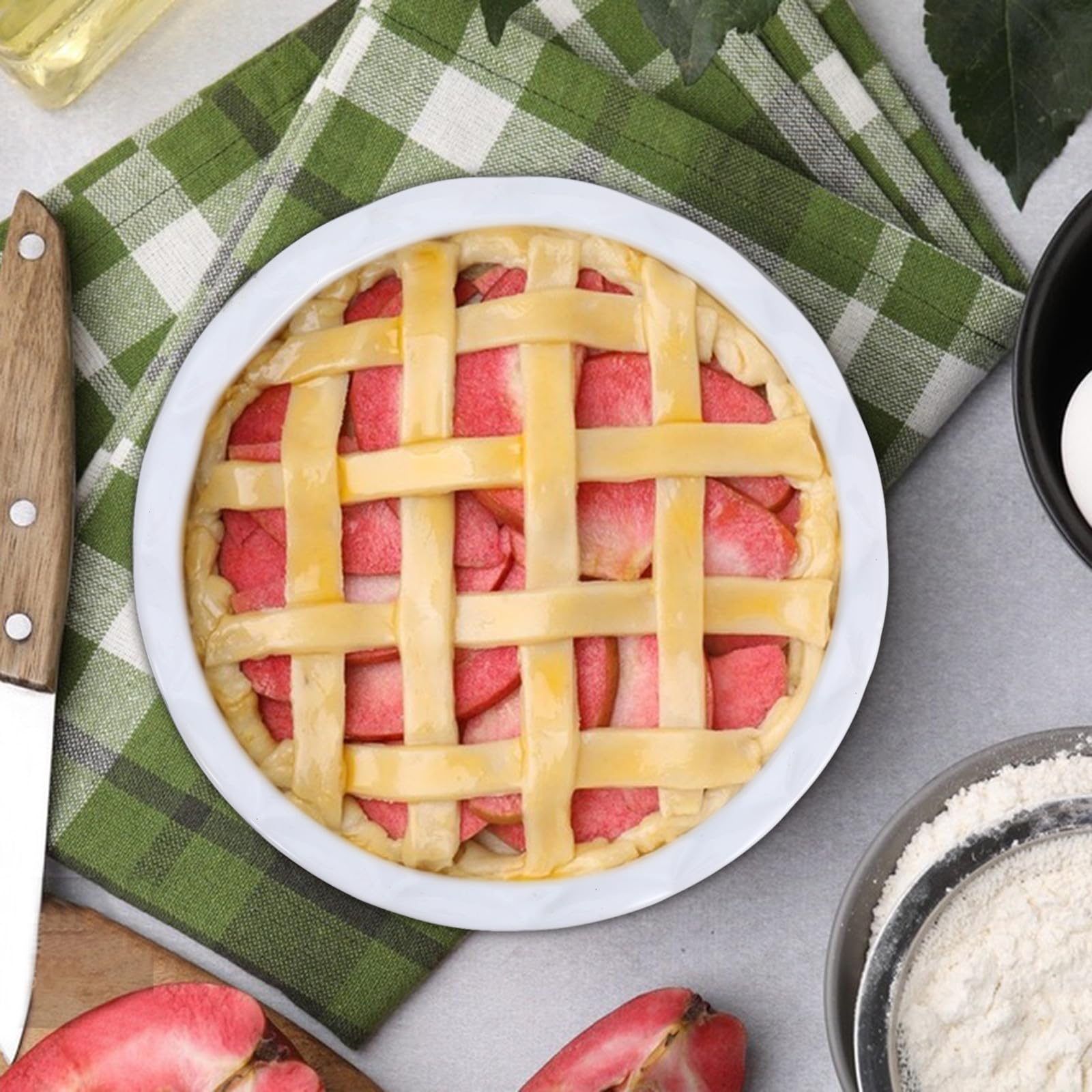 Plat à tarte rond en céramique avec bord ruffled, moule antiadhésif pour cuisson de tartes et desserts maison