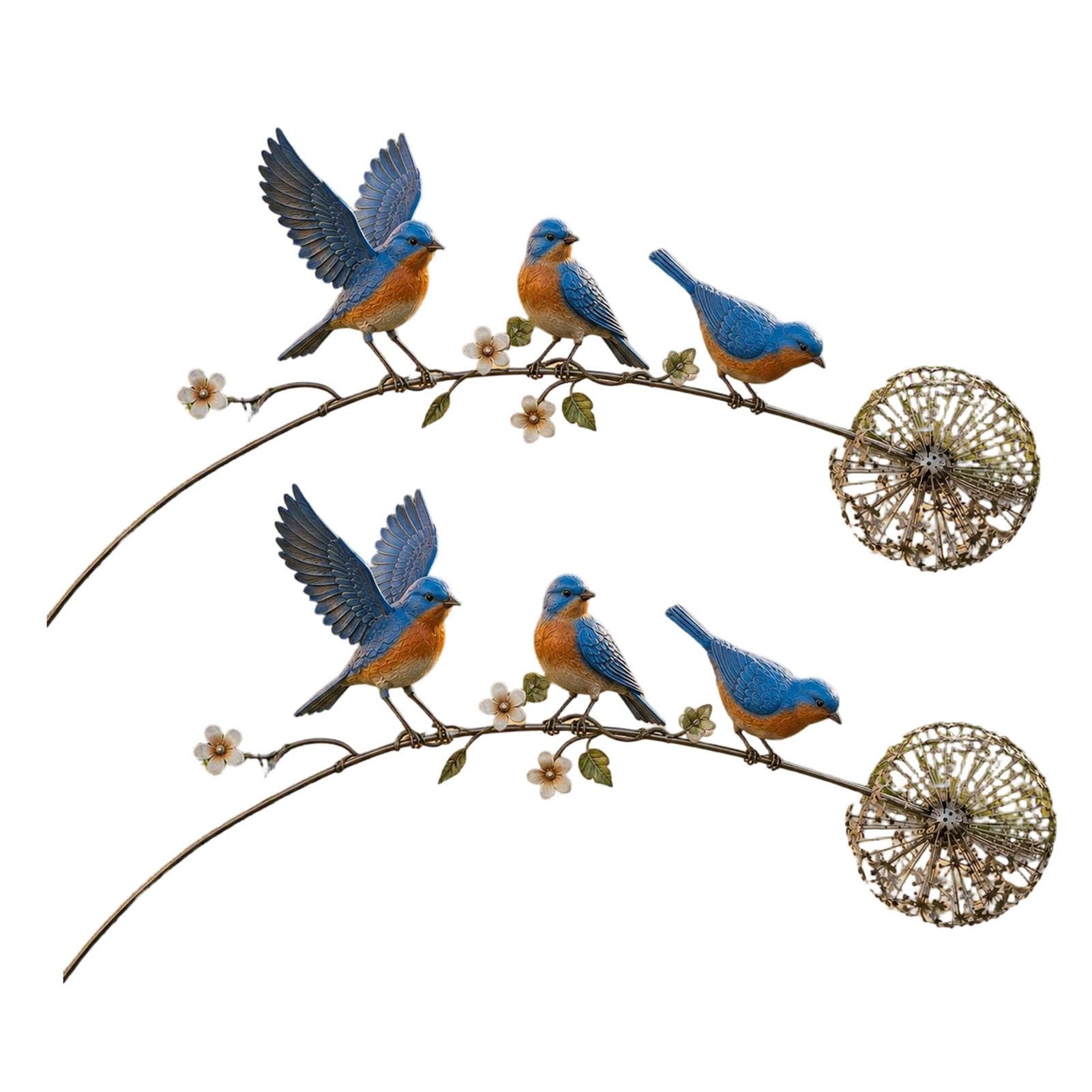 Quoravel Animal Garden Stake, Rustic Yard Art Decorations with Dandelion Accent, Metal Garden Sculpture for Lawn Patio Backyard D 2pcs