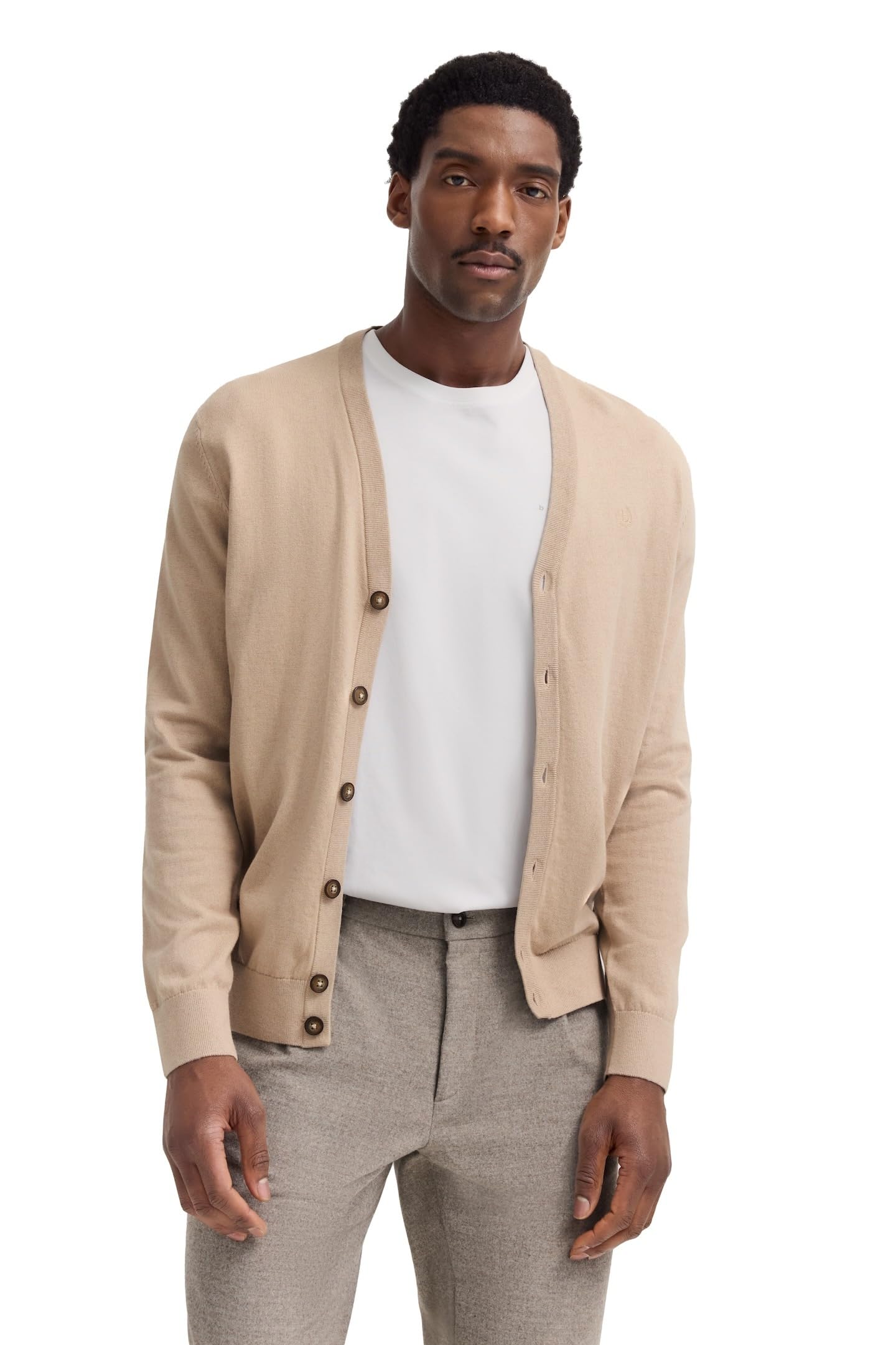 bugatti Herren Cardigan 7650-85520D Modern Fit V-Ausschnitt Knopfleiste aus weichem Baumwolle-Kaschmir-Mix