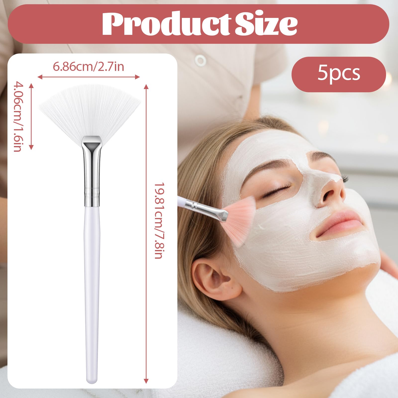 5 Pcs Mask Brushes for Facials, Soft Reusable Face Mask Applicator Tool Washable Fan Shaped Face Masks Brush Applicator for Women Girls Lady (Pink, White)