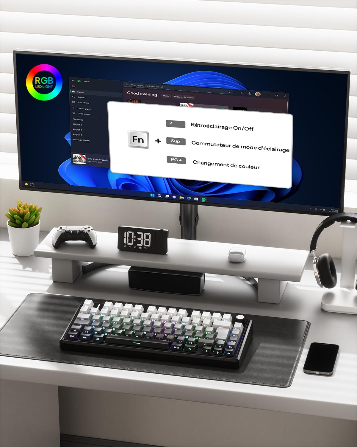 OMOTON Clavier Gamer 75% Mécanique QMK Via, Clavier sans Fil/Filaire Bluetooth 2,4 GHz, Clavier Gaming AZERTY PBT Side-Printed, Rétroéclairage RGB, Red Switch, Hot-Swap avec Volume pour PC/Mac/PS5