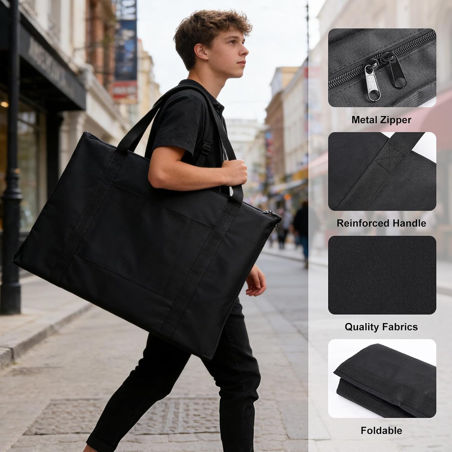 Ostlttyn Art Portfolio Case, Waterproof 24x36 Inch Large Art Portfolio Bag with Shoulder Strap for Artwork, Poster, Sketching, and Drawing, Black