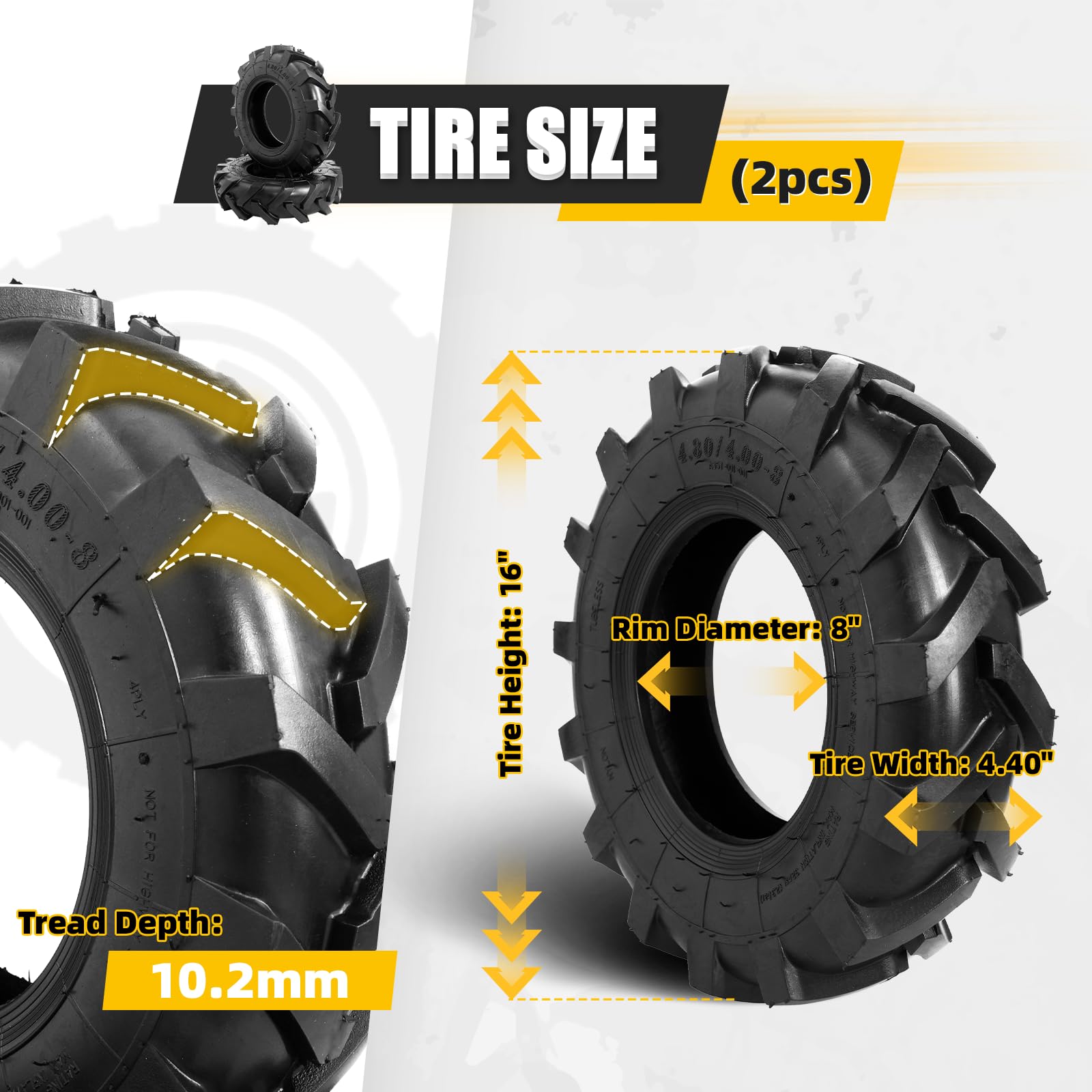 MZREXN 2 neumáticos de 4.80/4.00-8, 4.80 x 4.0-8 pulgadas, cortacésped sin cámara, 4PR 4.80-8 4.00-8 de repuesto para remolque de jardín, tractor, carrito de golf, ATV, ruedas de carrito de jardín