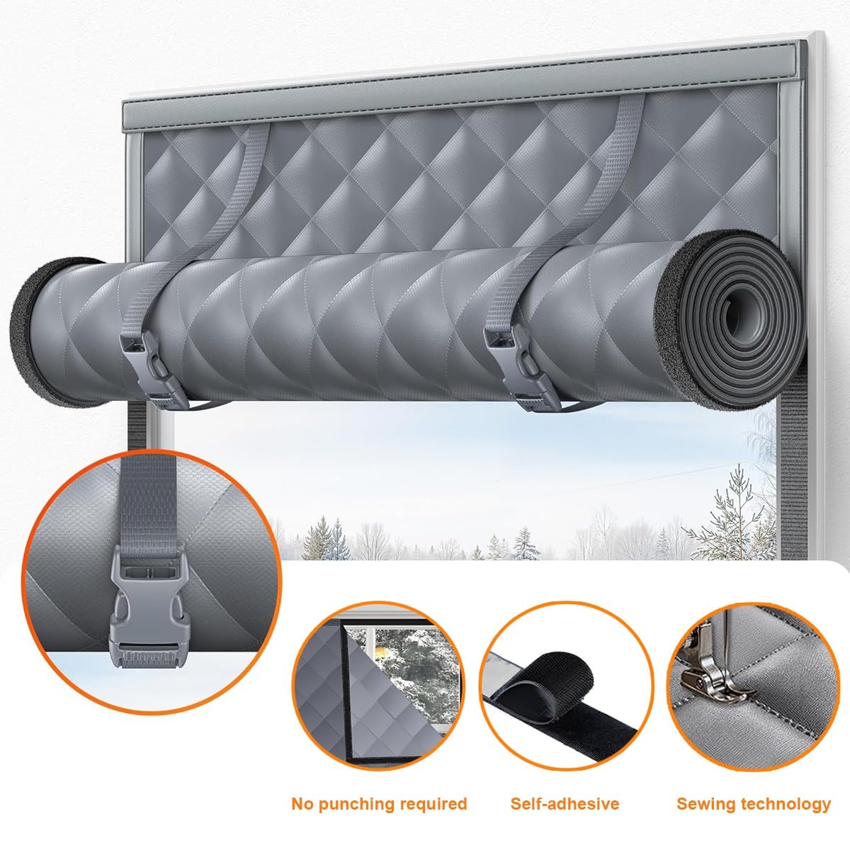 Fenster Isolierfolie Wintern, Isolier-Vorhang & Verdunklungsfolie Set | Thermo Fensterabdeckung Aus Oxford-Stoff | 50-300cm | Kälteschutz, Windschutz, Energiesparen(Gray,150x200cm)