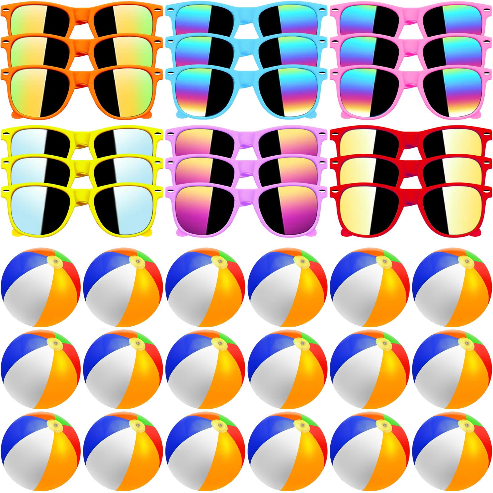 60Pcs Sunglasses Beach Balls Bulk Party Favors for Kids 30Pcs Neon Sunglasses 30Pcs 12" Beach Balls Kid Boys Girls Graduation Party Supplies for Summer Beach Pool Party Favors Goodie Bag Favors