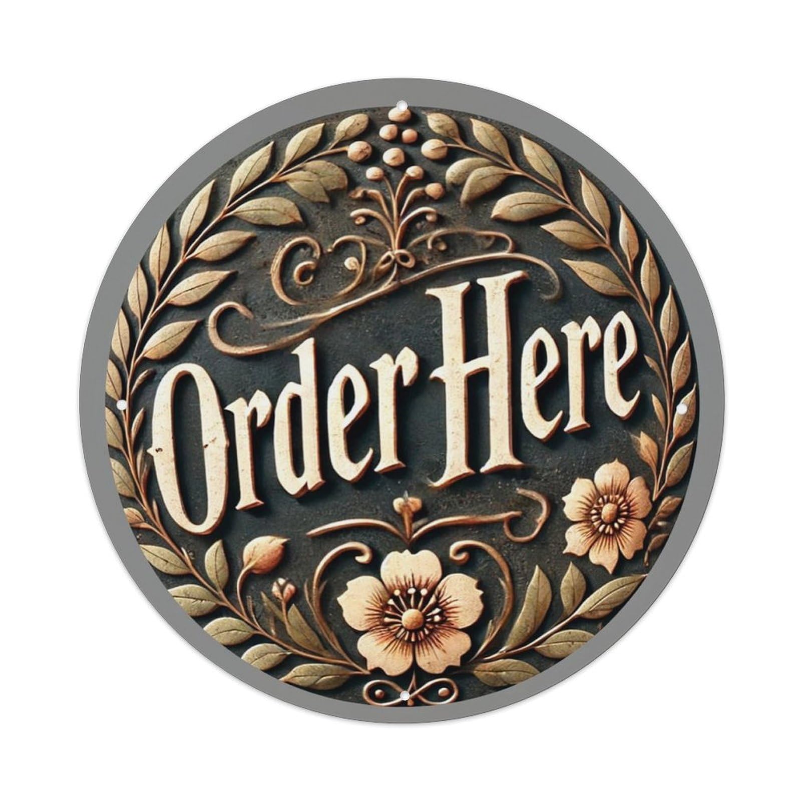Order Here Floral Wreath Design Tin Sign Metal Poster Vintage Metal Signs for Home Man Cave Bar Cafe Kitchen laundry room Wall Decorations 8x8 inches