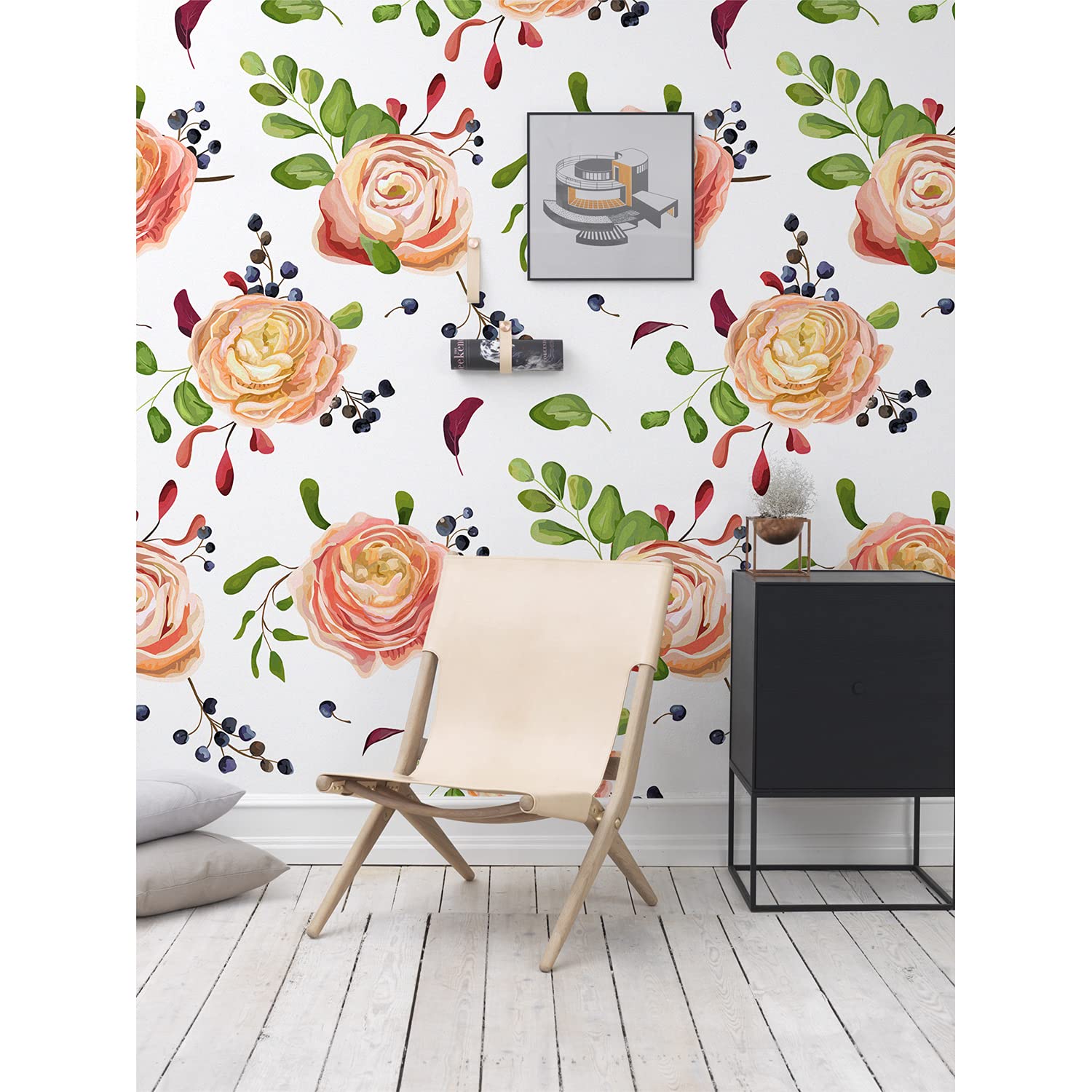 Papier peint baies de roses pour transformer le salon et la chambre