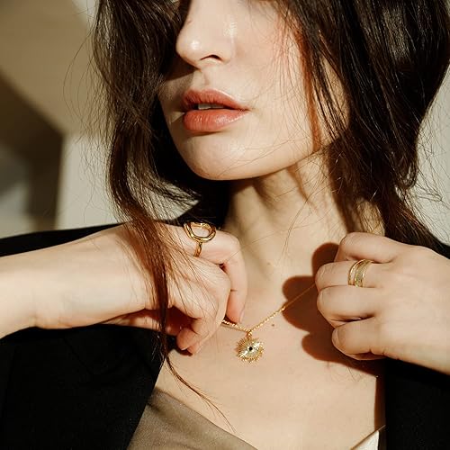 Miniatura 4 de Collar de oro contra el mal de ojo para mujersímbolo de protección - Colgante de circonita cúbica chapada en oro de 14 quilates, joyería en capas