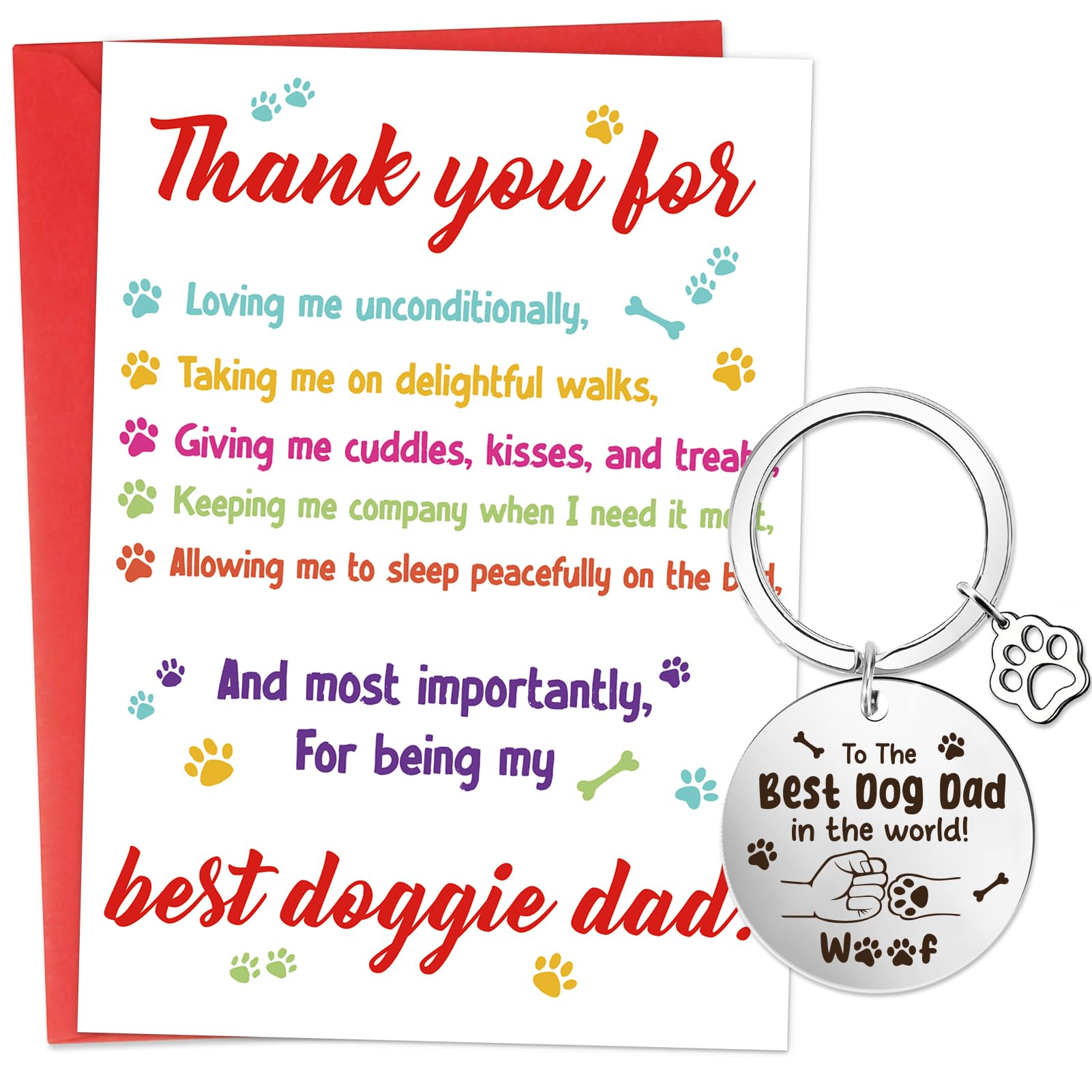Qpout Fathers Day Card from Dog Puppy,Colorful Personalized Best Dog Dad Greeting Card from Son Daughter, Cute and Funny Dog Dad Gifts for Men Dog