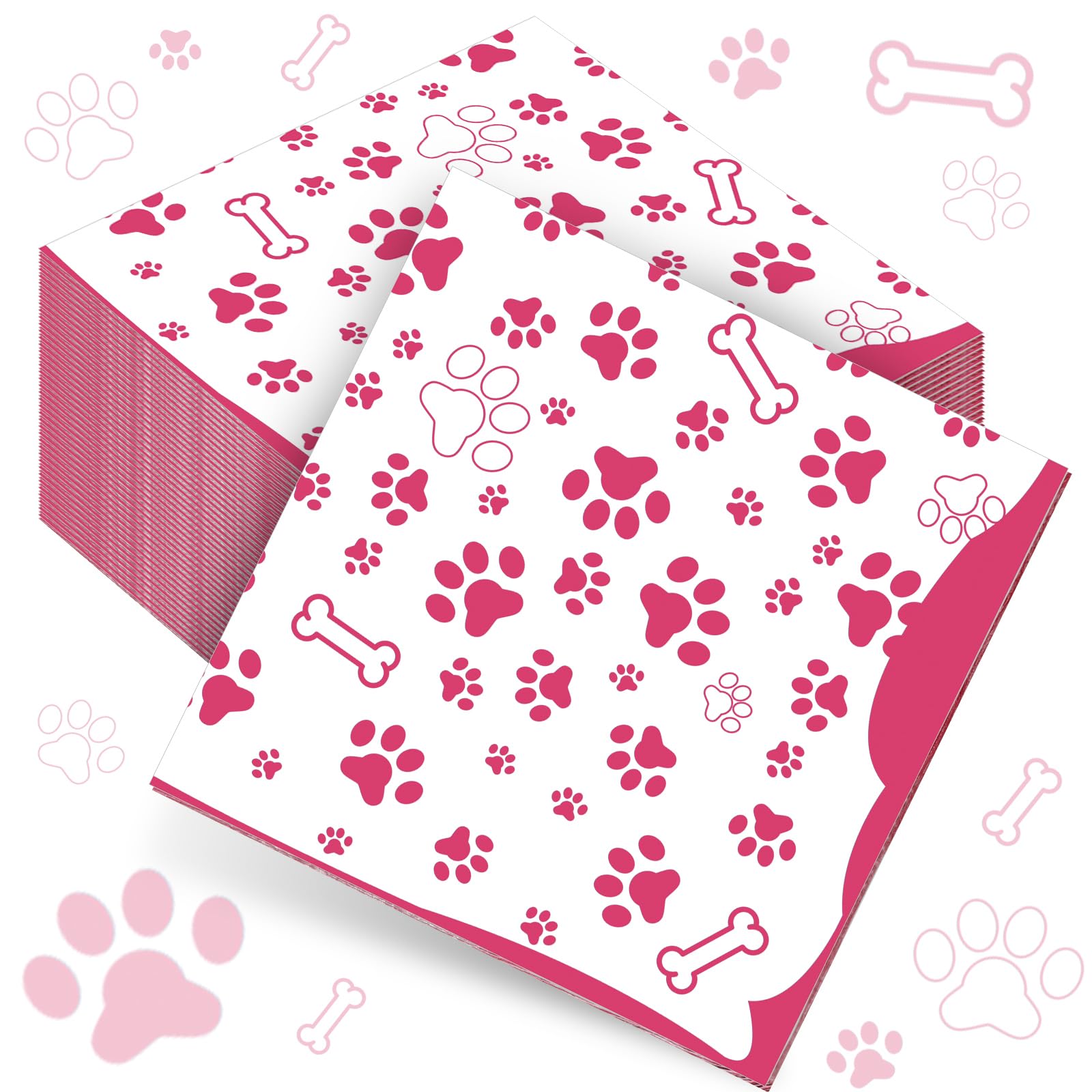 CHENGU 100 Pieces Paw Print Napkins 2 Layers Paw Print Party Supplies Farm Animal Party Napkins for Animal Themed Birthday Western Part, 5 x 5 Inch(