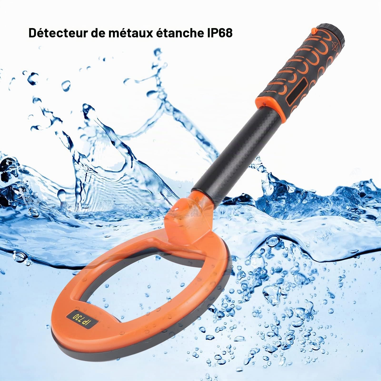 Kadimendium Détecteur de Métaux sous-Marin IP68 étanche 30 M‑60 M Boîtier ABS Portable Détecteur d'argent Doré Détecteur de Métaux Gold Hunter pour la Plongée(Orange)