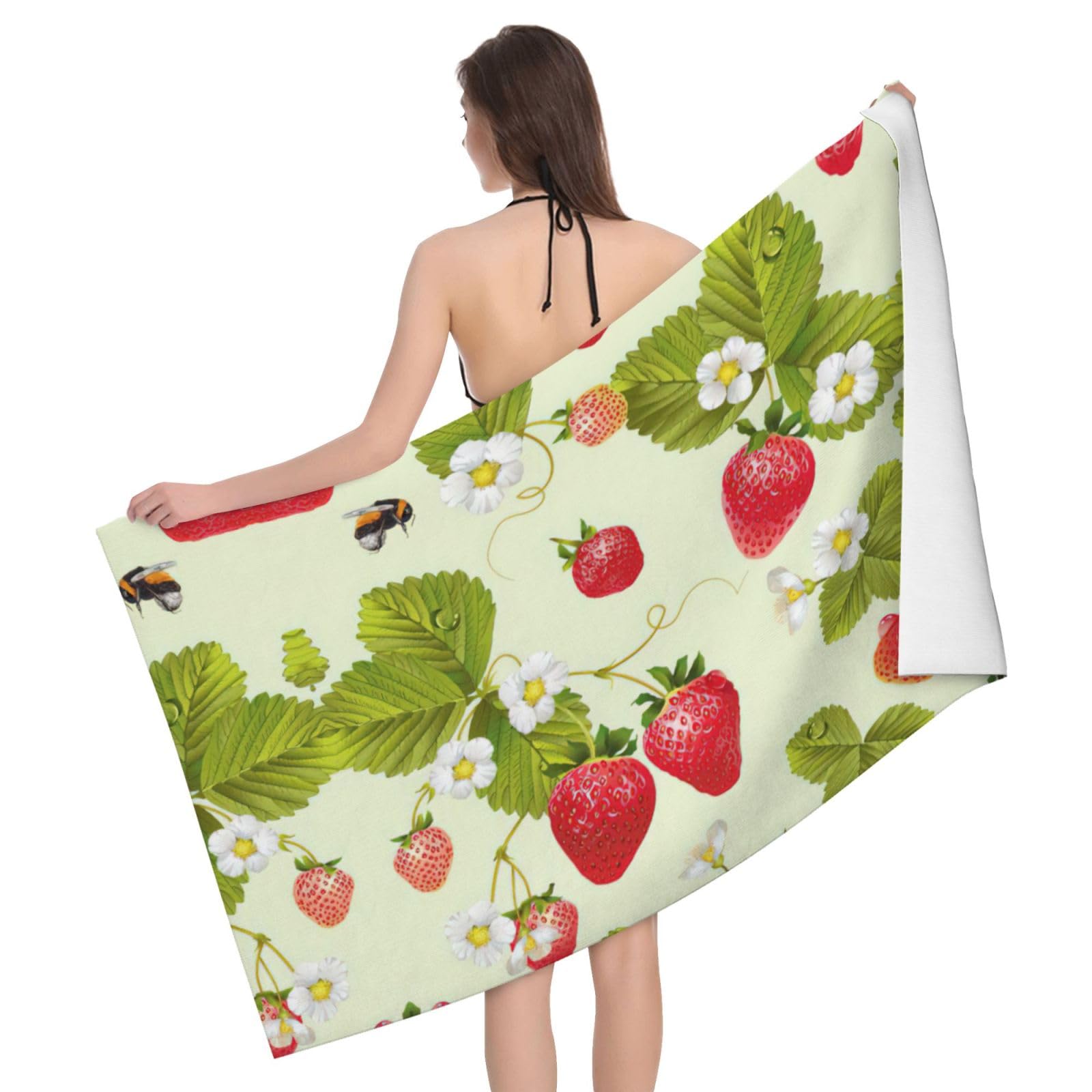 Serviette de bain de luxe en microfibre douce et durable à motif fraise