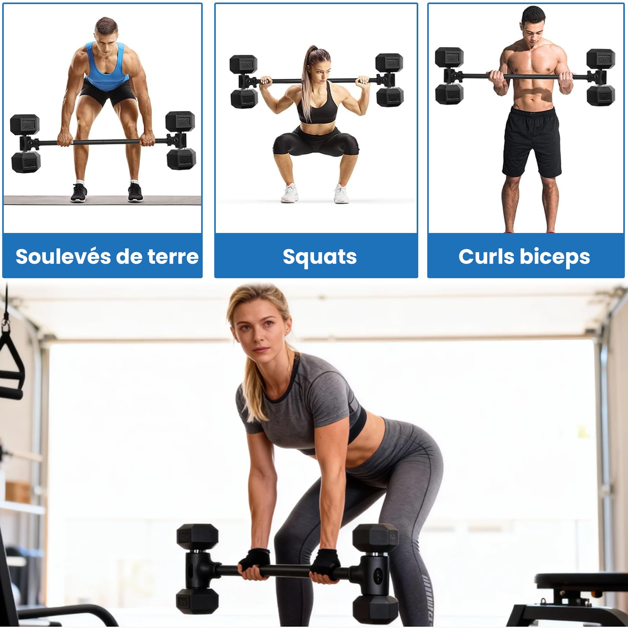 Barre Convertisseur D'haltères Polyvalente, Barre D'haltérophilie Réglable Universelle, Adaptateur Pour Haltères Pratique, Capacité 80 Kg, Convient Pour Maison et Salle de Sport