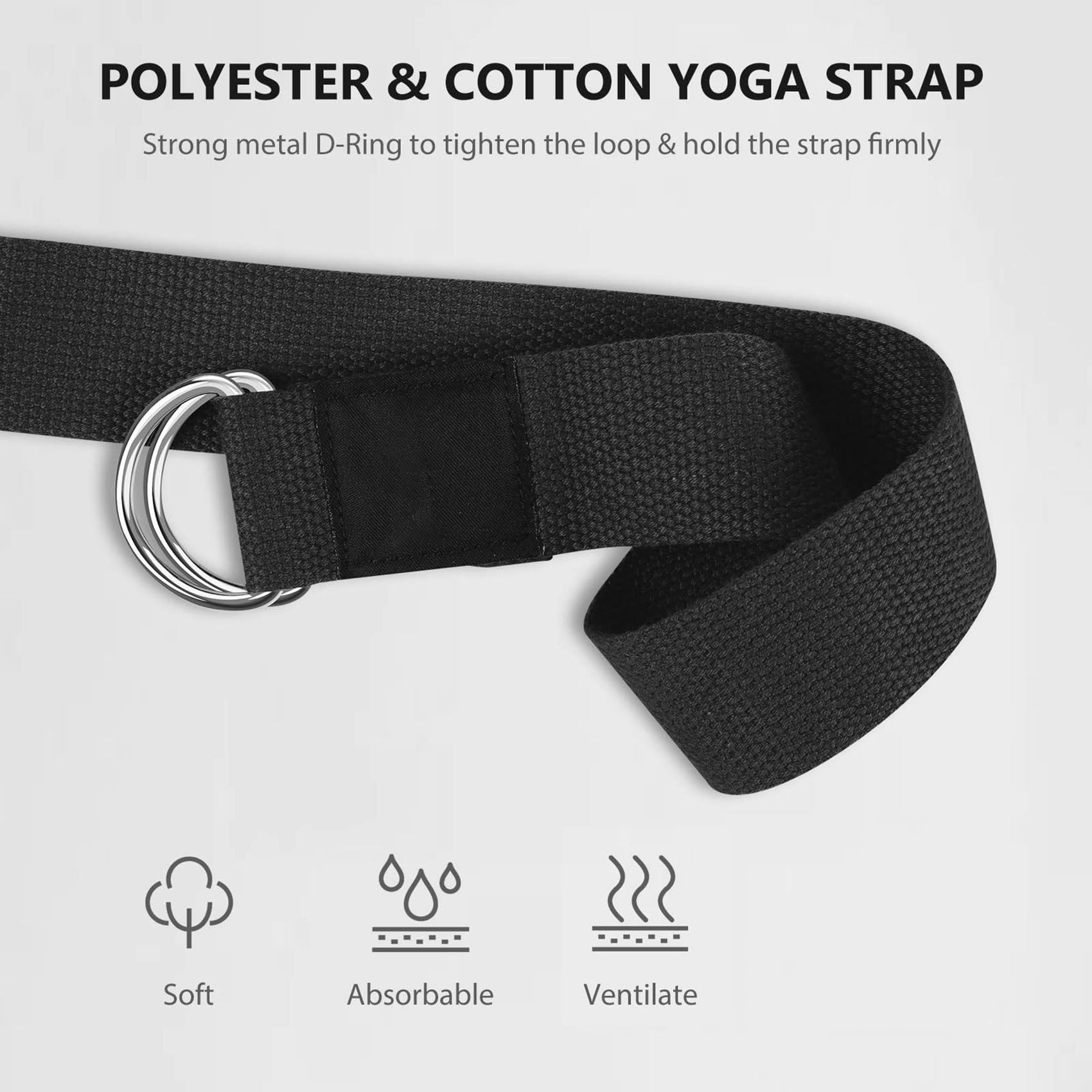 5X Yoga Block und Yoga Gurt Set Eva Schaum Weiche, rutschfeste Yoga Blöcke Universal Pilates Dehnung und Tonisieren Trainings Schwarz