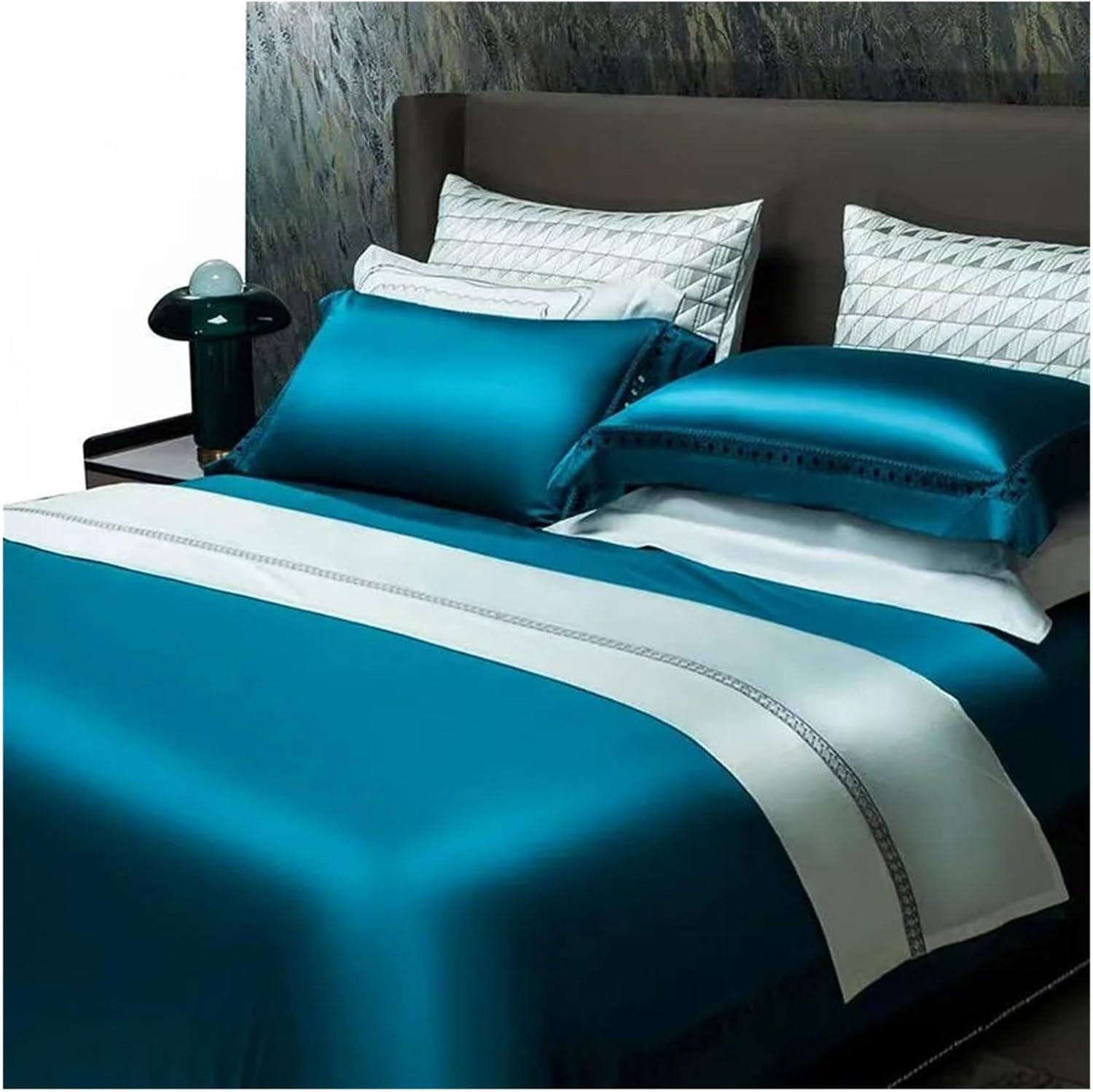 Blue Solid Color 1500TC High end Egyptian Cotton Duvet Cover Luxury Hollow Out Bedding Set Silky Soft Bed Cover Bed Sheet Pillowcases,Bed