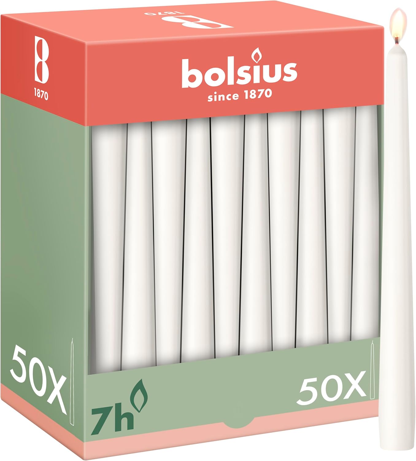 Bolsius Smooth Tapered Candles - Bordeaux Red - Pack of 50-24.5 cm - Decorative Household Candles - Burning Time 7 Hours - Unscented - Contains Natural Plant Wax - Without Palm Oil