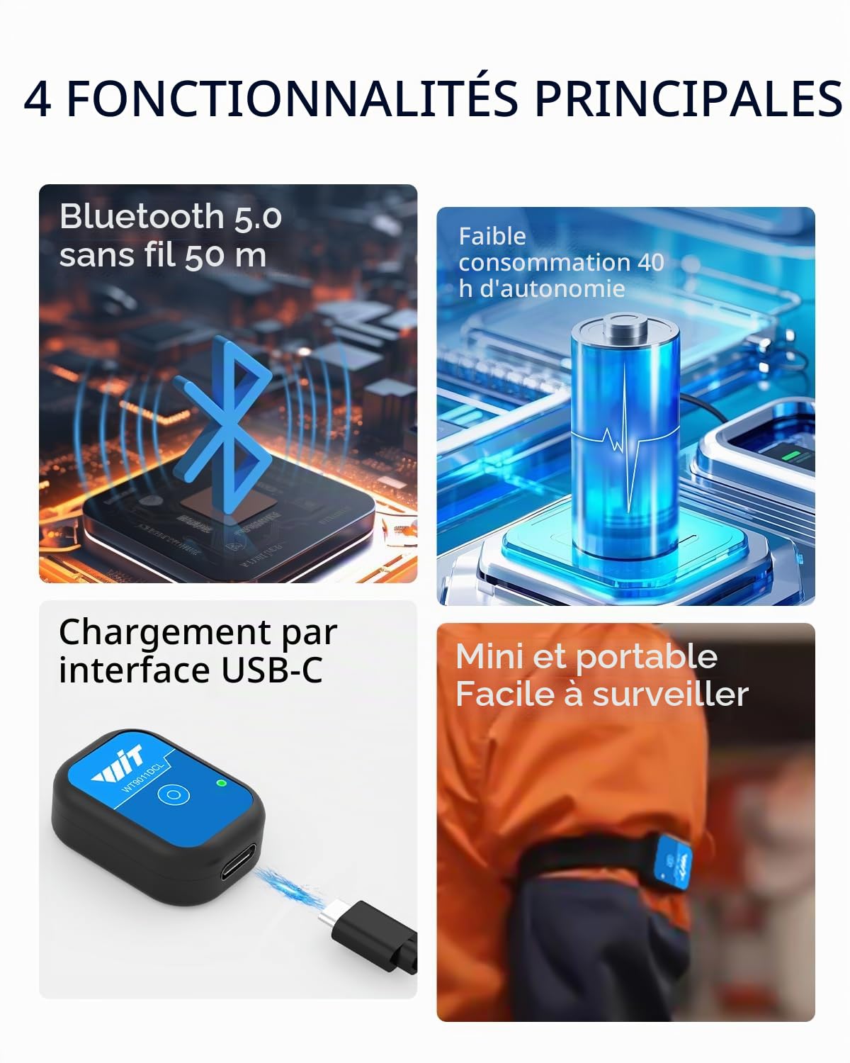 [Capteurs d'accélération Bluetooth 5.0] Mini capteur inertiel sans fil WT9011DCL MPU9250, 3 axes accéléromètre + gyroscope + magnétomètre + inclinomètre, module de capteur IMU AHRS 9 axes USB