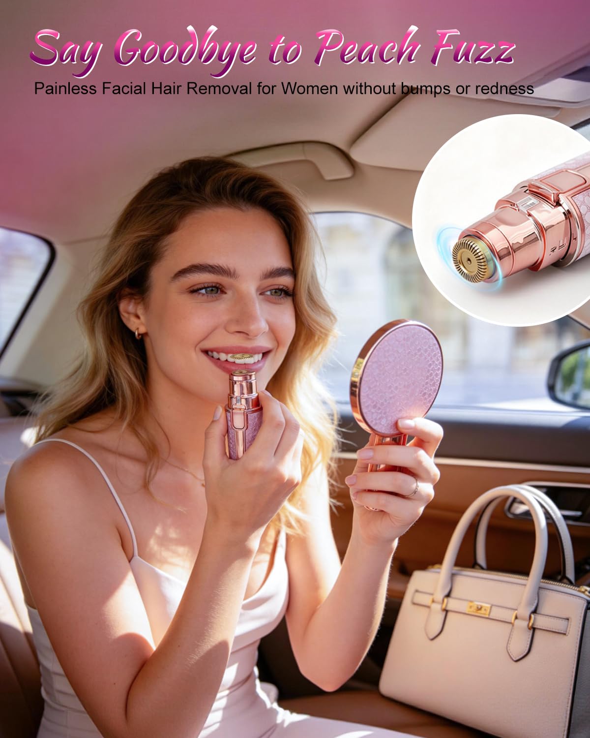 Facial Hair Removal Machine for Women, 2-in-1 Eyebrow Trimmer and Facial Hair Remover, Painless Rechargeable Hair Removal for Sensitive Face Skin, Pink 2