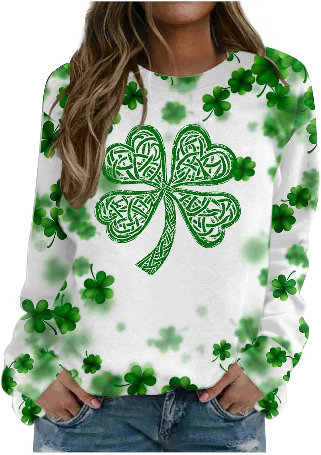 St Patricks Day Shirt Women Long Sleeve Graphic Sweatshirts Cute Crewneck Sweatshirt Plus Size Casual Pullover Tops